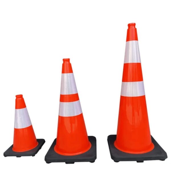 45cm PVC Black Base Safety Cones Reflective Traffic Markers - Image 3