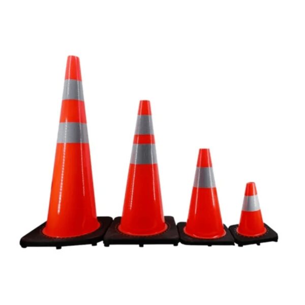 45cm PVC Black Base Safety Cones Reflective Traffic Markers - Image 4