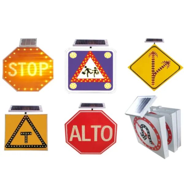 Solar Power LED Octagonal Stop Warning Traffic Road Sign - Image 2