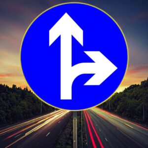 Straight And Right Turn Road Sign